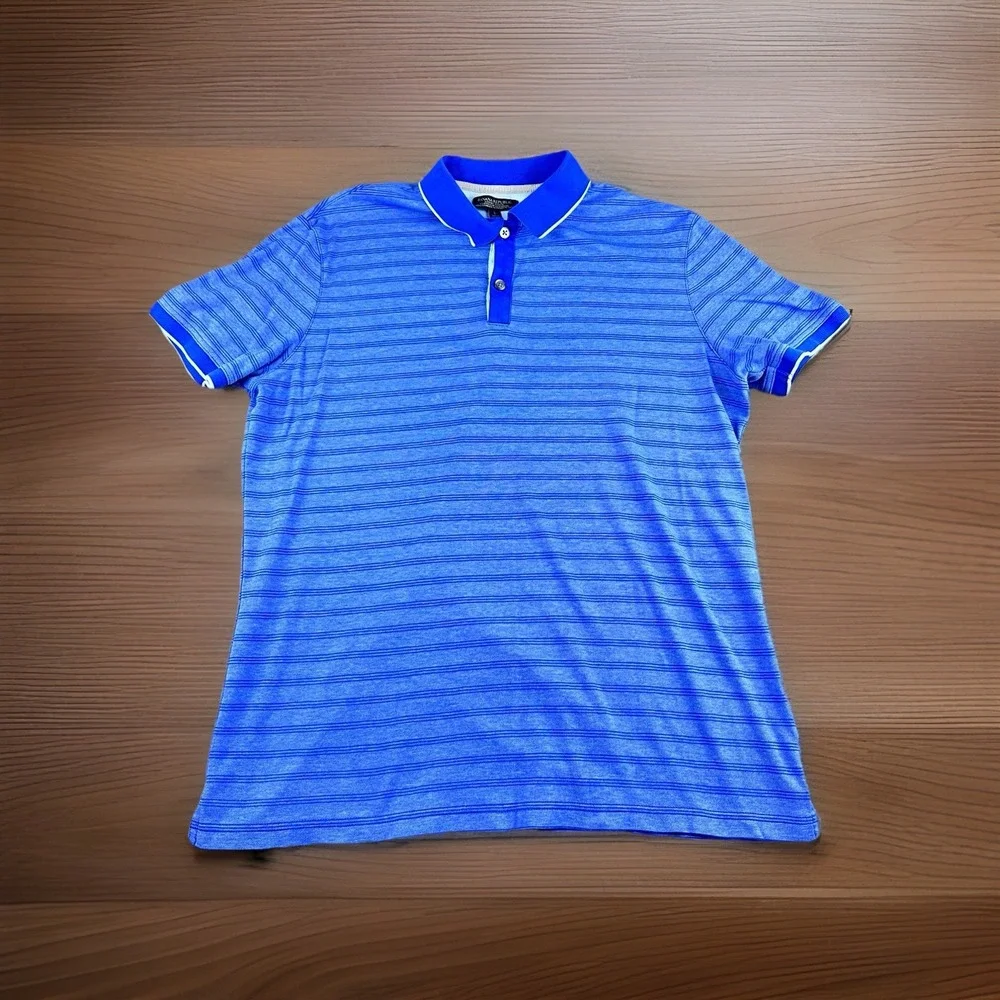 Banana‎ Republic Luxury Touch Polo Shirt Men's L Blue Stripe Soft Cotton